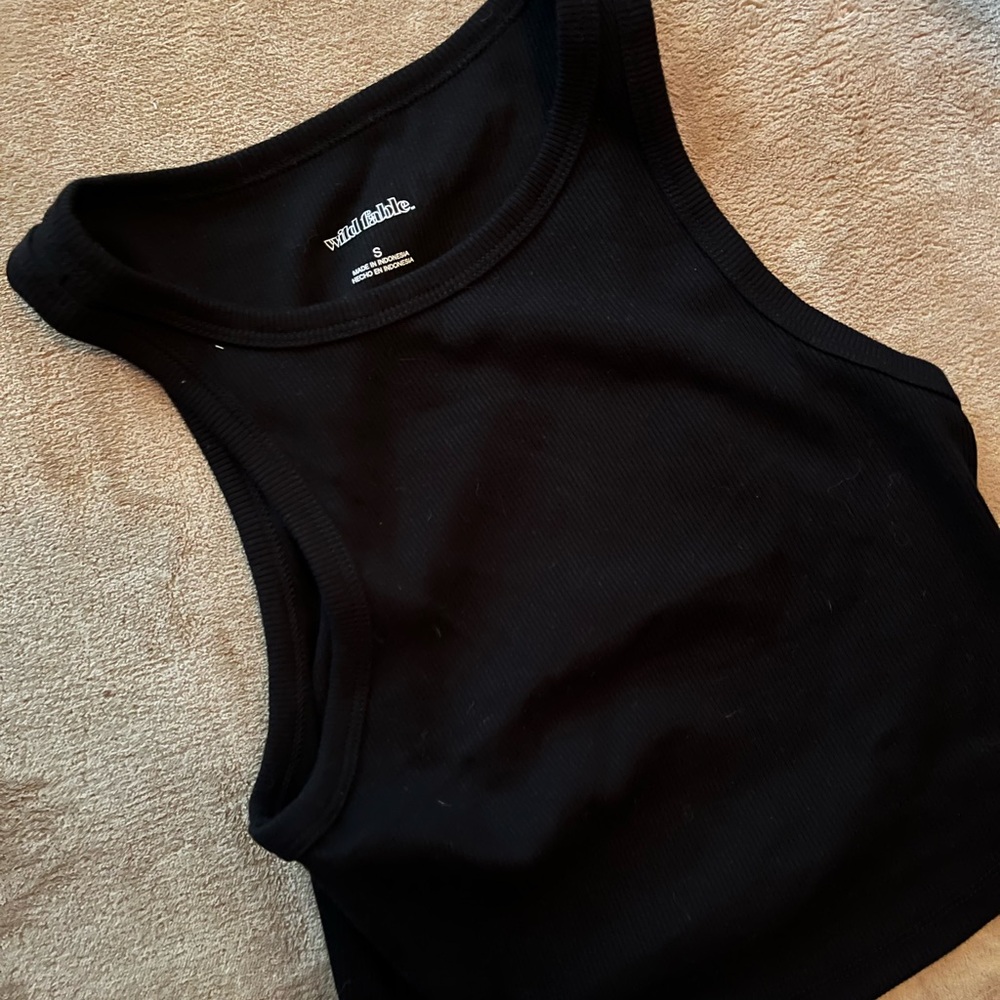 Wild Fable Black Fitted Crop Tank Top